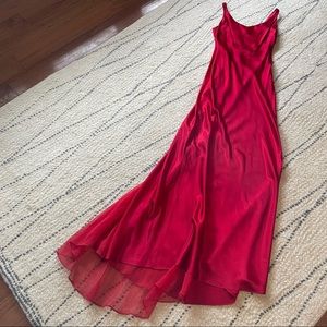 Red Zum Zum formal gown with short flowing train